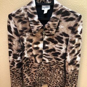 Leopard Print Front Zip Blazer